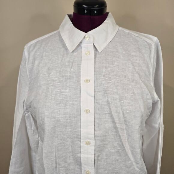 Women's J. Crew White Linen Blend Button Up Dress Shirt | Size Large - Picture 4 of 9